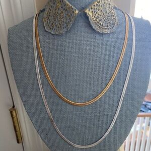 Two-Tone Gold and Silver Layered Necklace Set